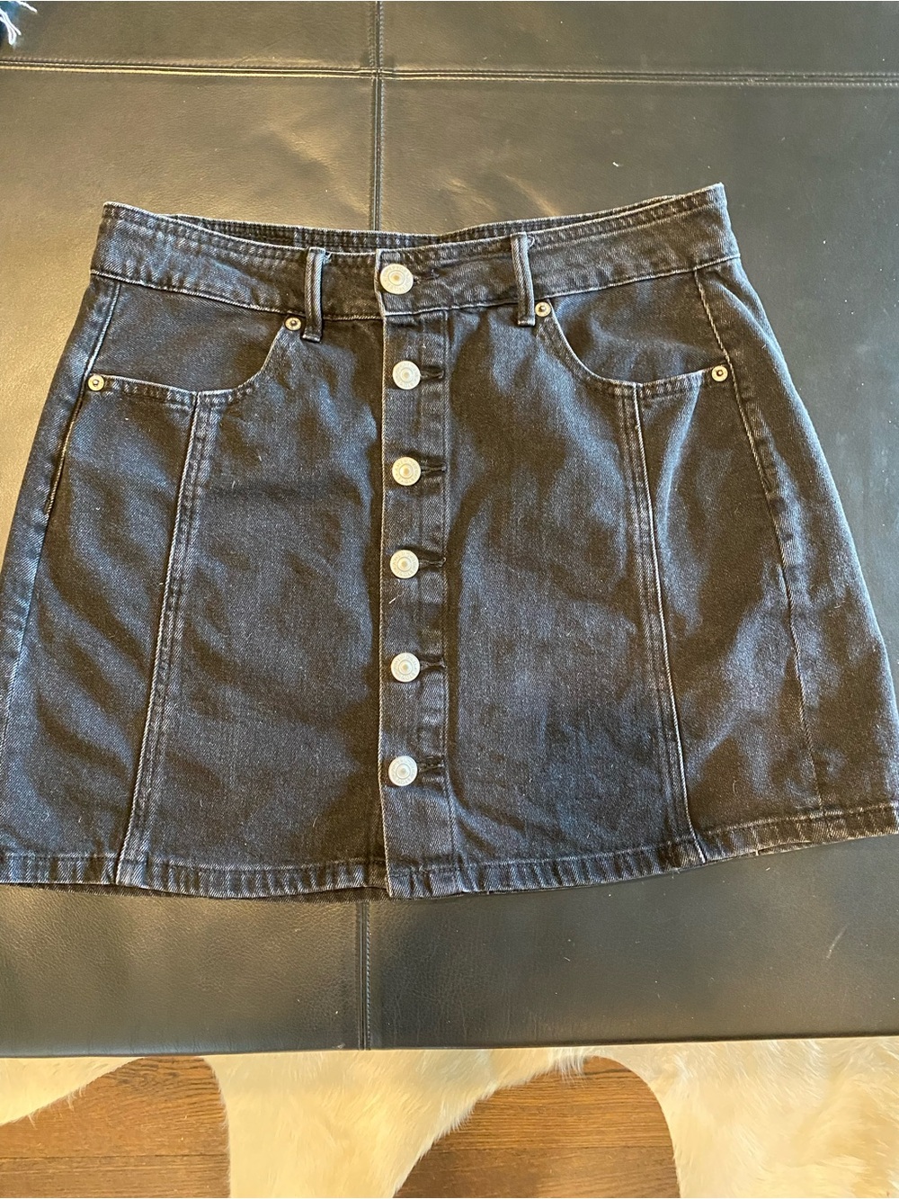 American Eagle Black Button-Front Denim Mini Skirt, sz 8